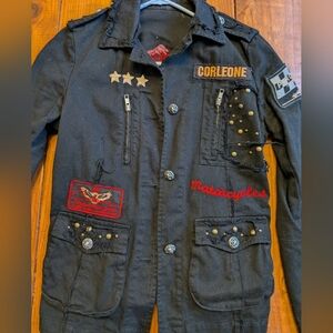 Vintage Corleone Black Military Style Jacket with Patches